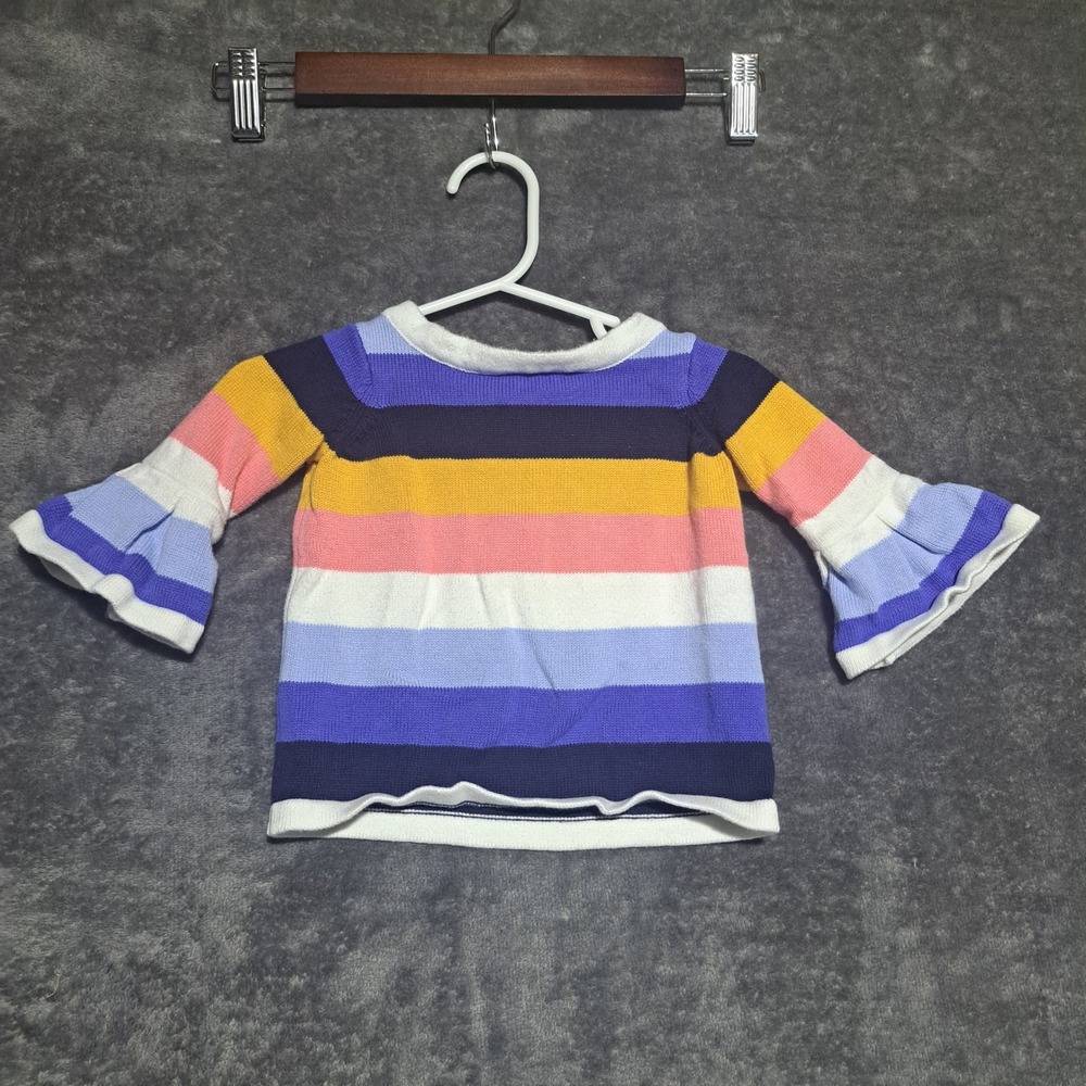 Janie and Jack Baby Girls Multi Color Striped Bell Sleeve Knit Sweater 6-12M